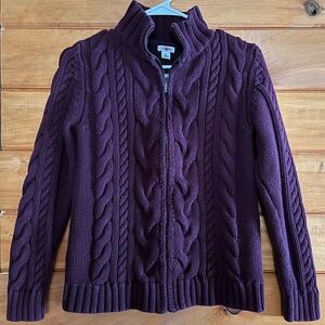 L.L. Bean Women's Rich Purple Cable Knit Cardigan